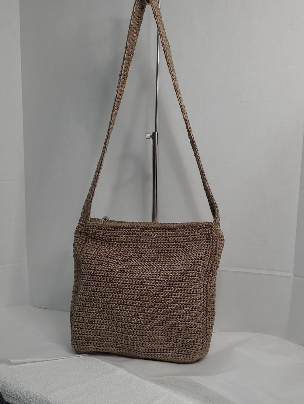 The Sak Crochet Shoulder Bag in Taupe Brown